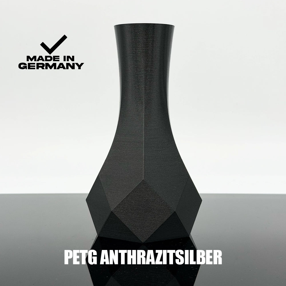 3D Gedruckte Vase aus PETG Anthrazitsilber von Filament Unger - Made in Germany