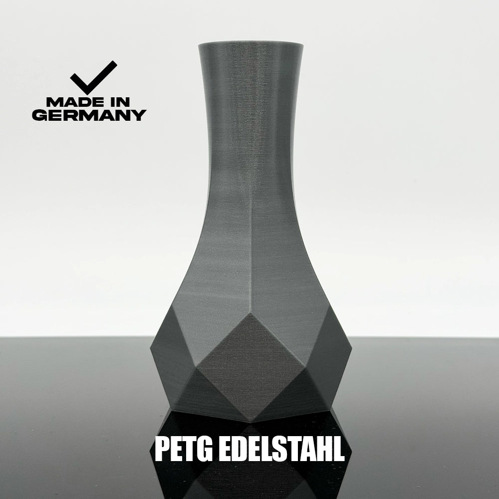 3D Gedruckte Vase aus PETG Edelstahl von Filament Unger - Made in Germany