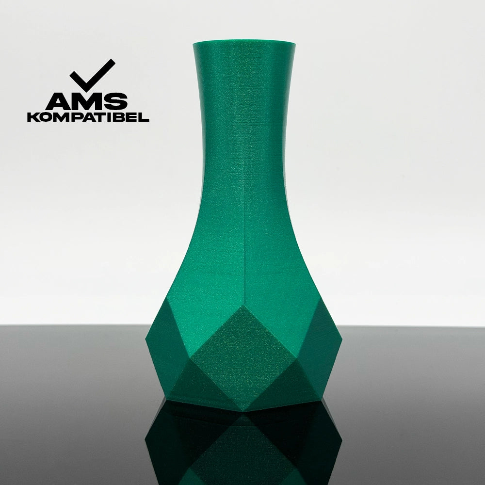 3D Gedruckte Vase aus PETG Flittergrün von Filament Unger