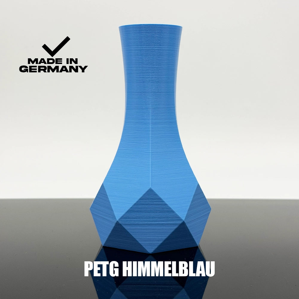 3D Gedruckte Vase aus PETG Himmelblau von Filament Unger - Made in Germany