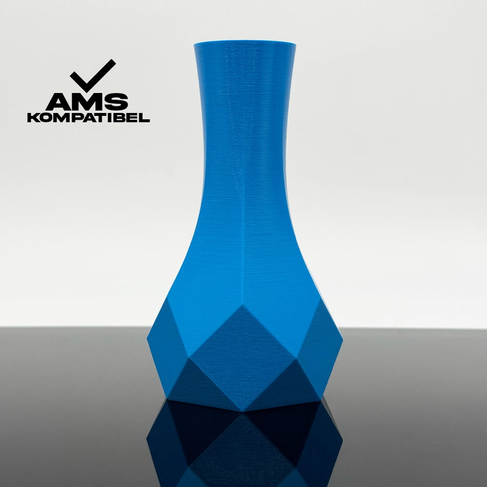 3D Gedruckte Vase aus PETG Leuchtblau von Filament Unger