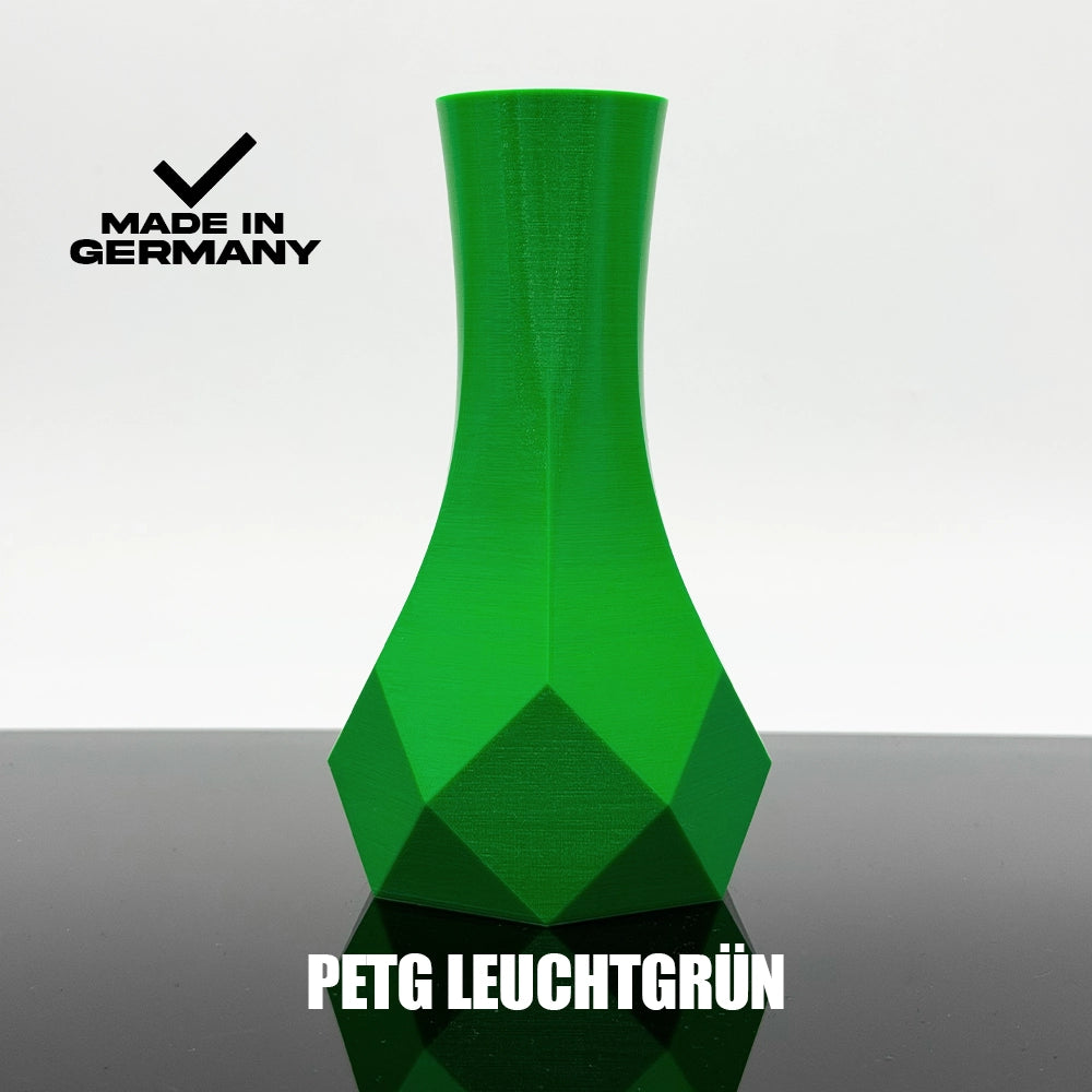 3D Gedruckte Vase aus PETG Leuchtgrün von Filament Unger - Made in Germany