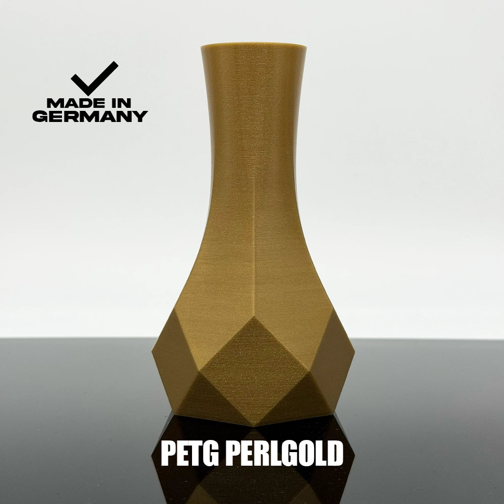 3D Gedruckte Vase aus PETG Perlgold von Filament Unger - Made in Germany
