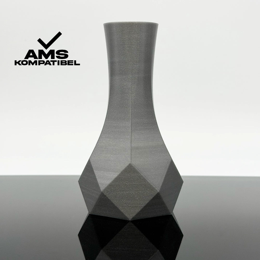 3D Gedruckte Vase aus PETG Rapunzelsilber von Filament Unger