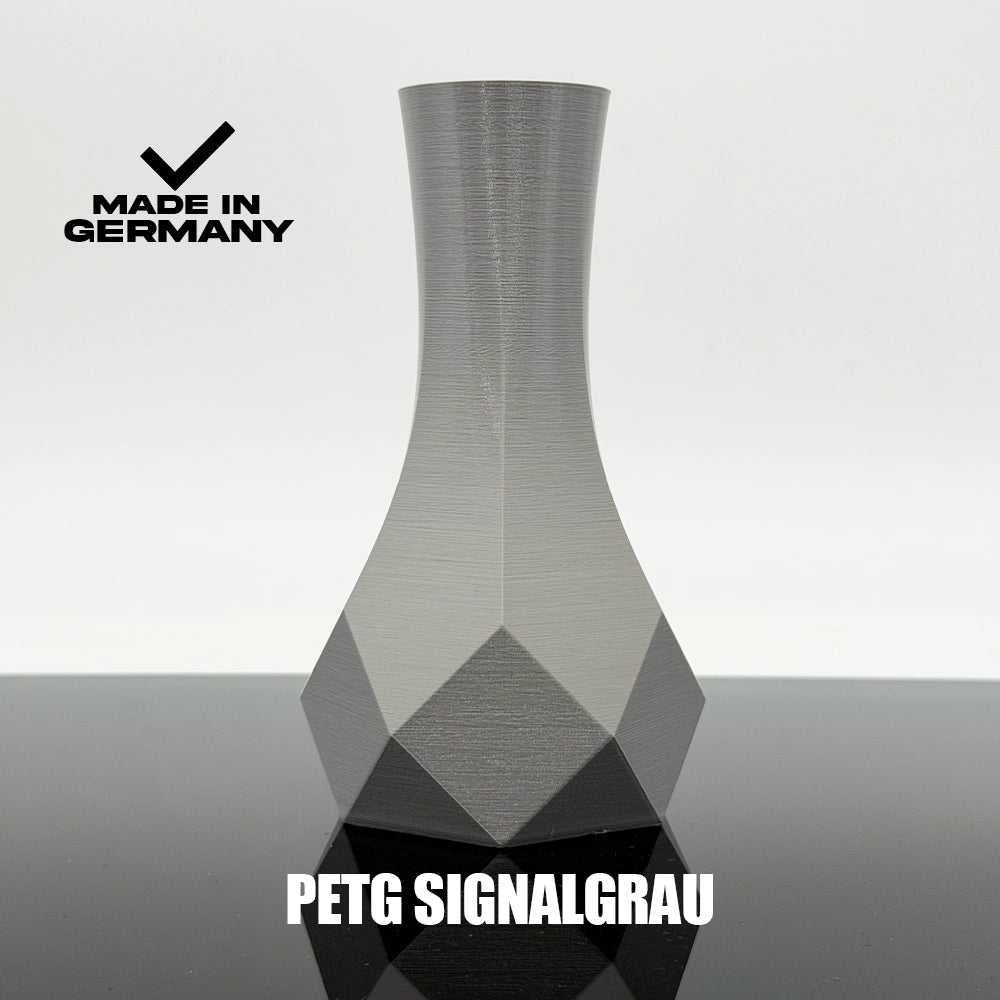 3D Gedruckte Vase aus PETG Signalgrau von Filament Unger - Made in Germany