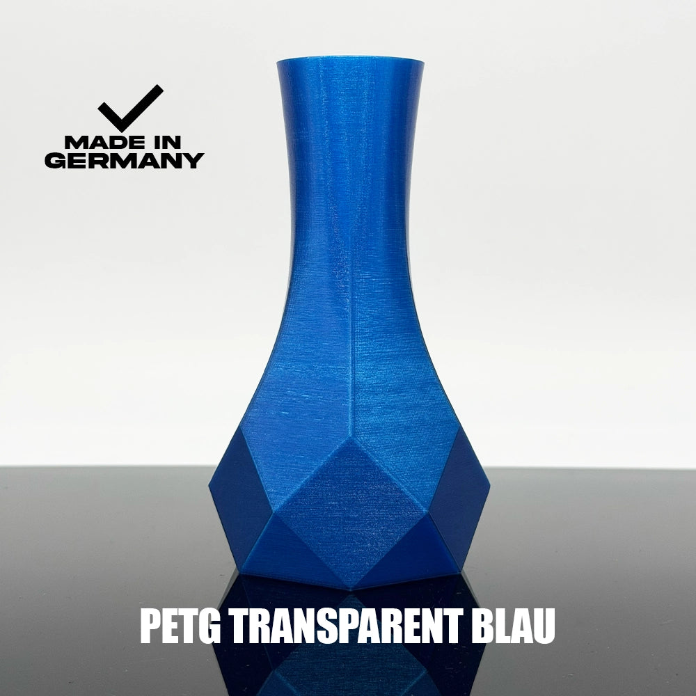 3D Gedruckte Vase aus PETG Transparent Blau von Filament Unger - Made in Germany