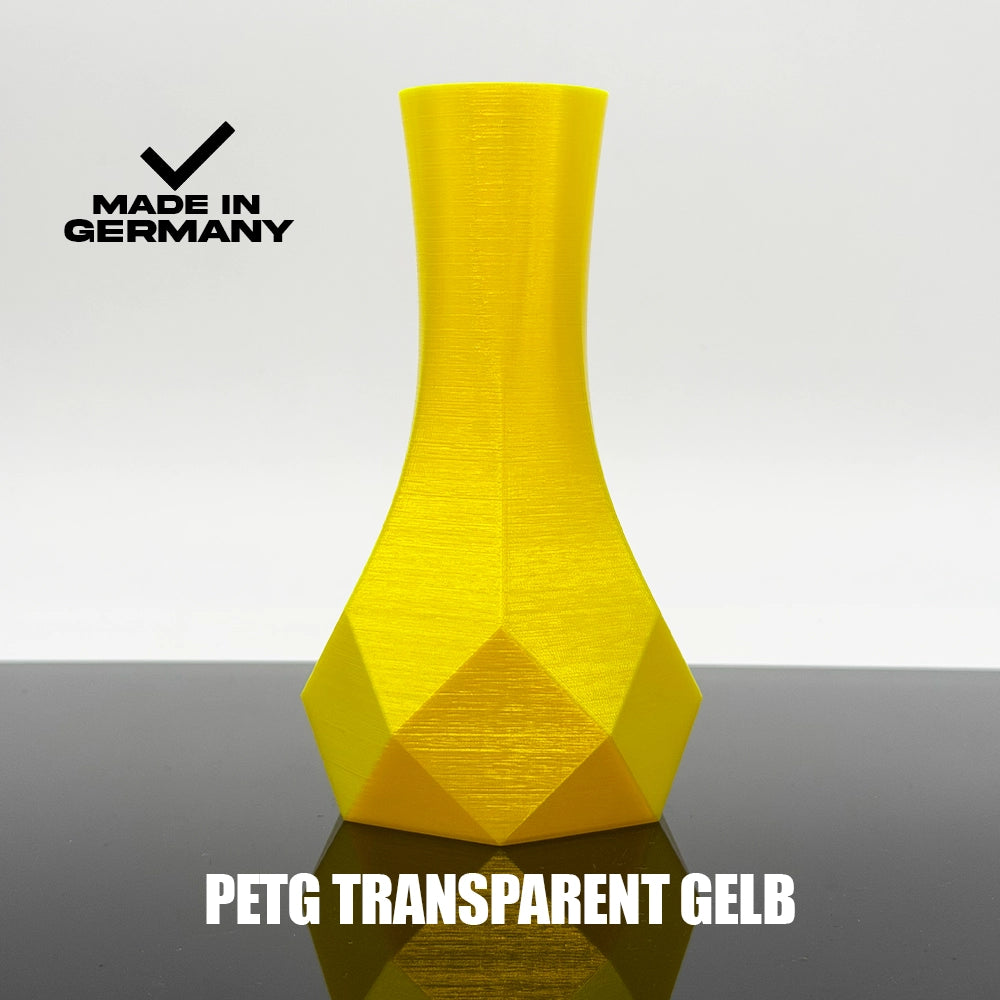 3D Gedruckte Vase aus PETG Transparent Gelb von Filament Unger - Made in Germany