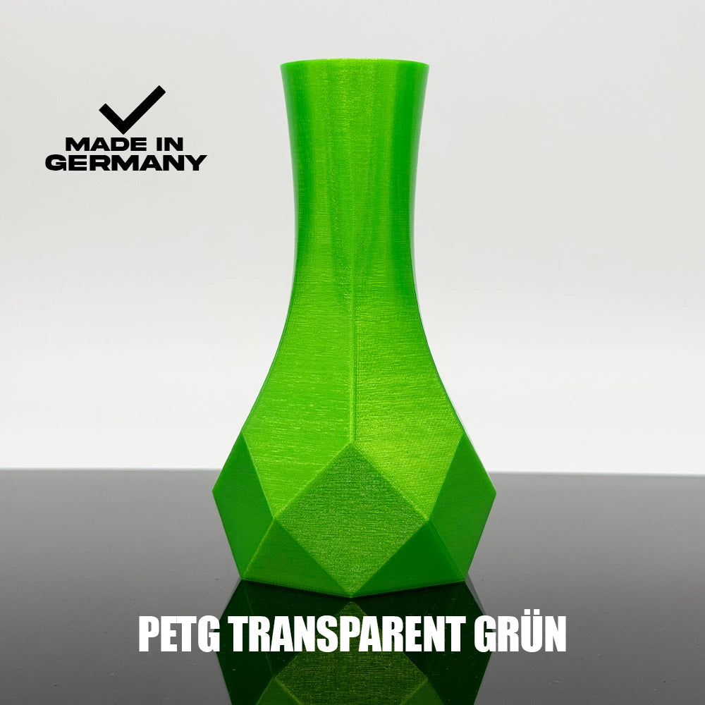 3D Gedruckte Vase aus PETG Transparent Grün von Filament Unger - Made in Germany