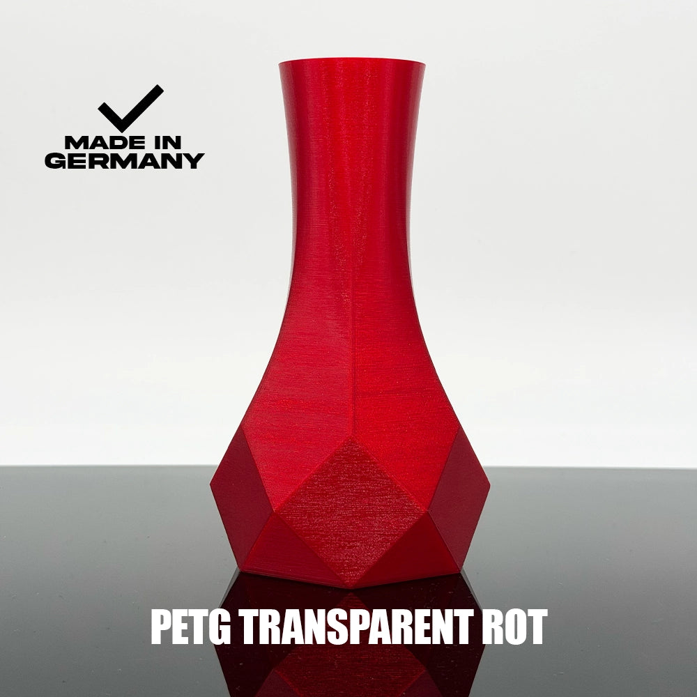 3D Gedruckte Vase aus PETG Transparent Rot von Filament Unger - Made in Germany