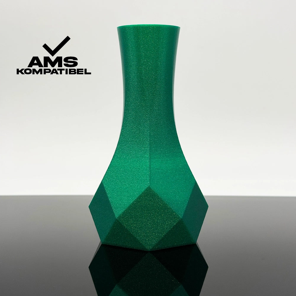 3D Gedruckte Vase aus PLA+ Flittergrün von Filament Unger