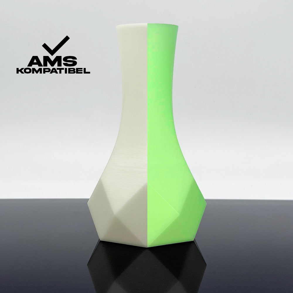 3D Gedruckte Vase aus PLA+ Glow in the Dark von Filament Unger