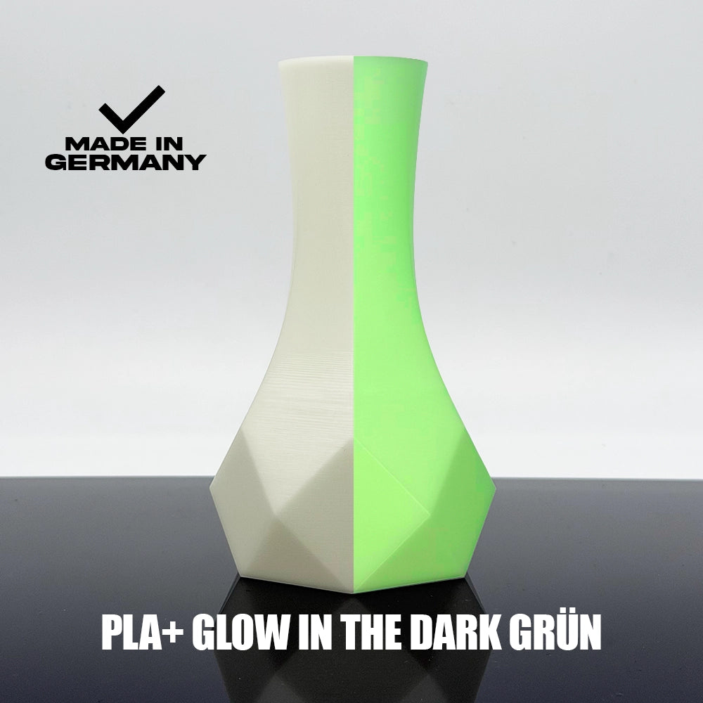 3D Gedruckte Vase aus PLA+ Glow in the Dark Grün von Filament Unger - Made in Germany