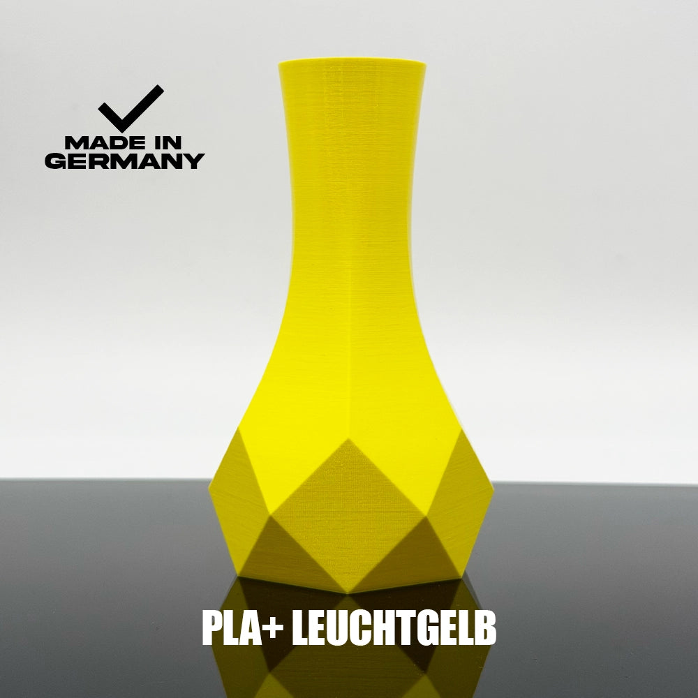 3D Gedruckte Vase aus PLA+ Leuchtgelb von Filament Unger - Made in Germany