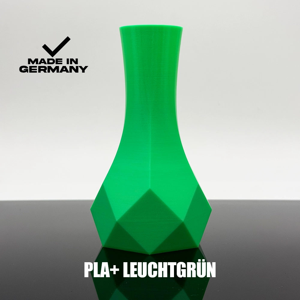 3D Gedruckte Vase aus PLA+ Leuchtgrün von Filament Unger - Made in Germany