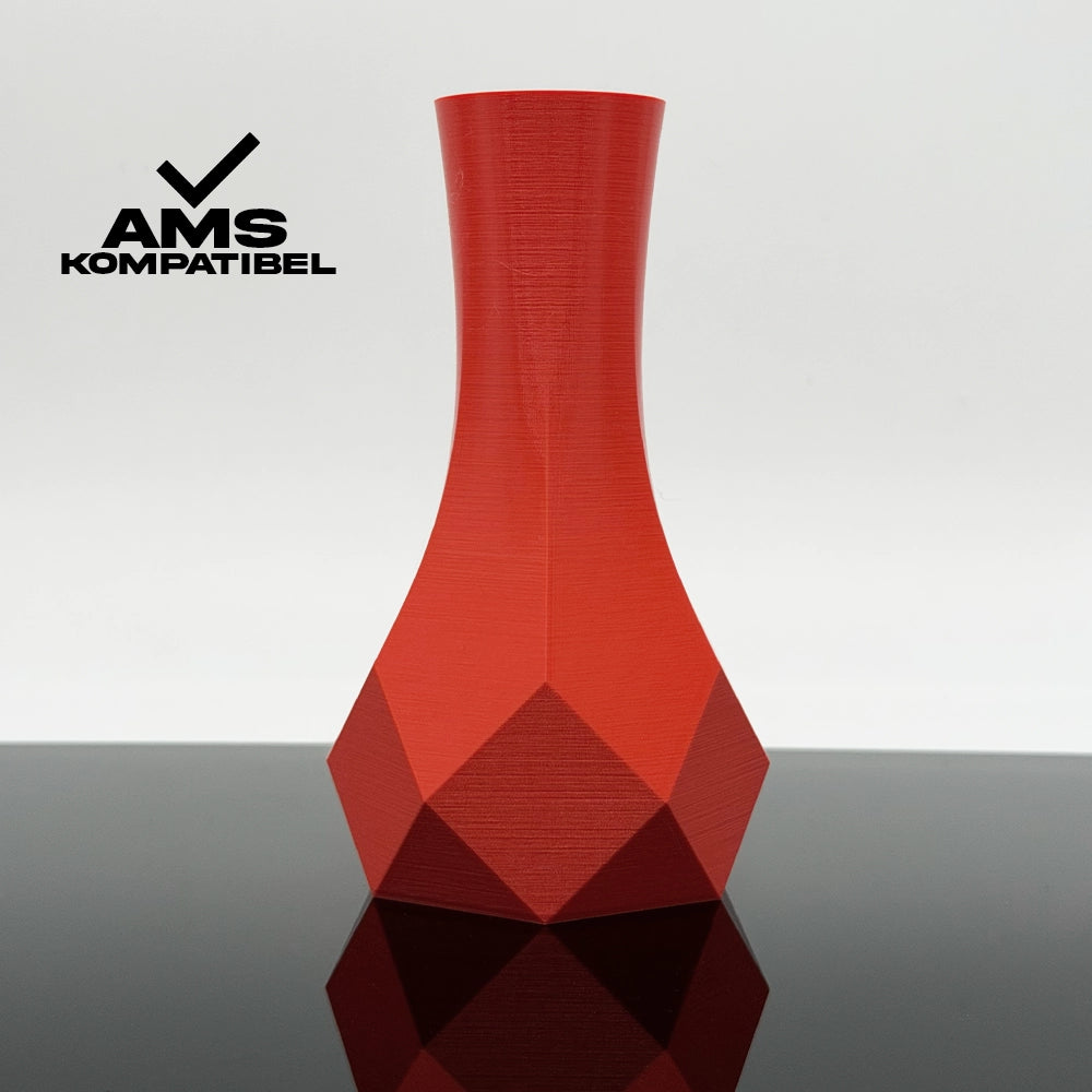 3D Gedruckte Vase aus PLA+ Leuchthellrot von Filament Unger