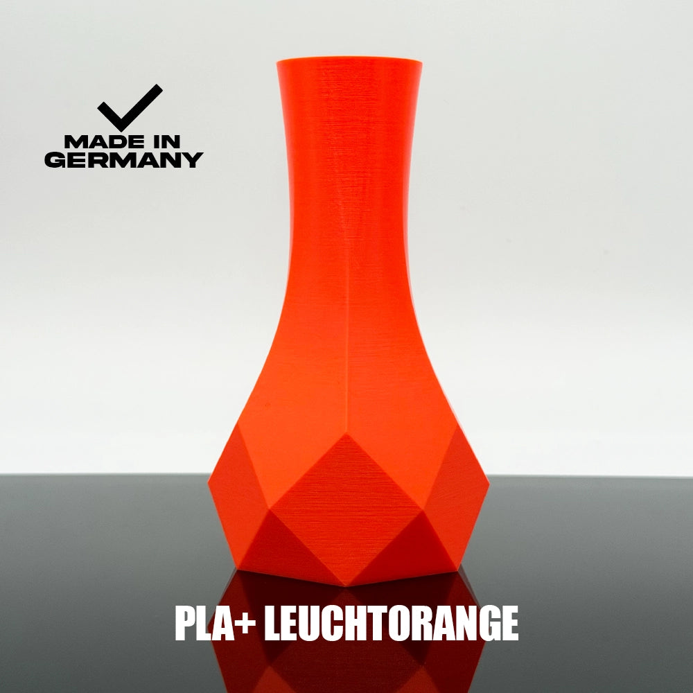 3D Gedruckte Vase aus PLA+ Leuchtorange von Filament Unger - Made in Germany