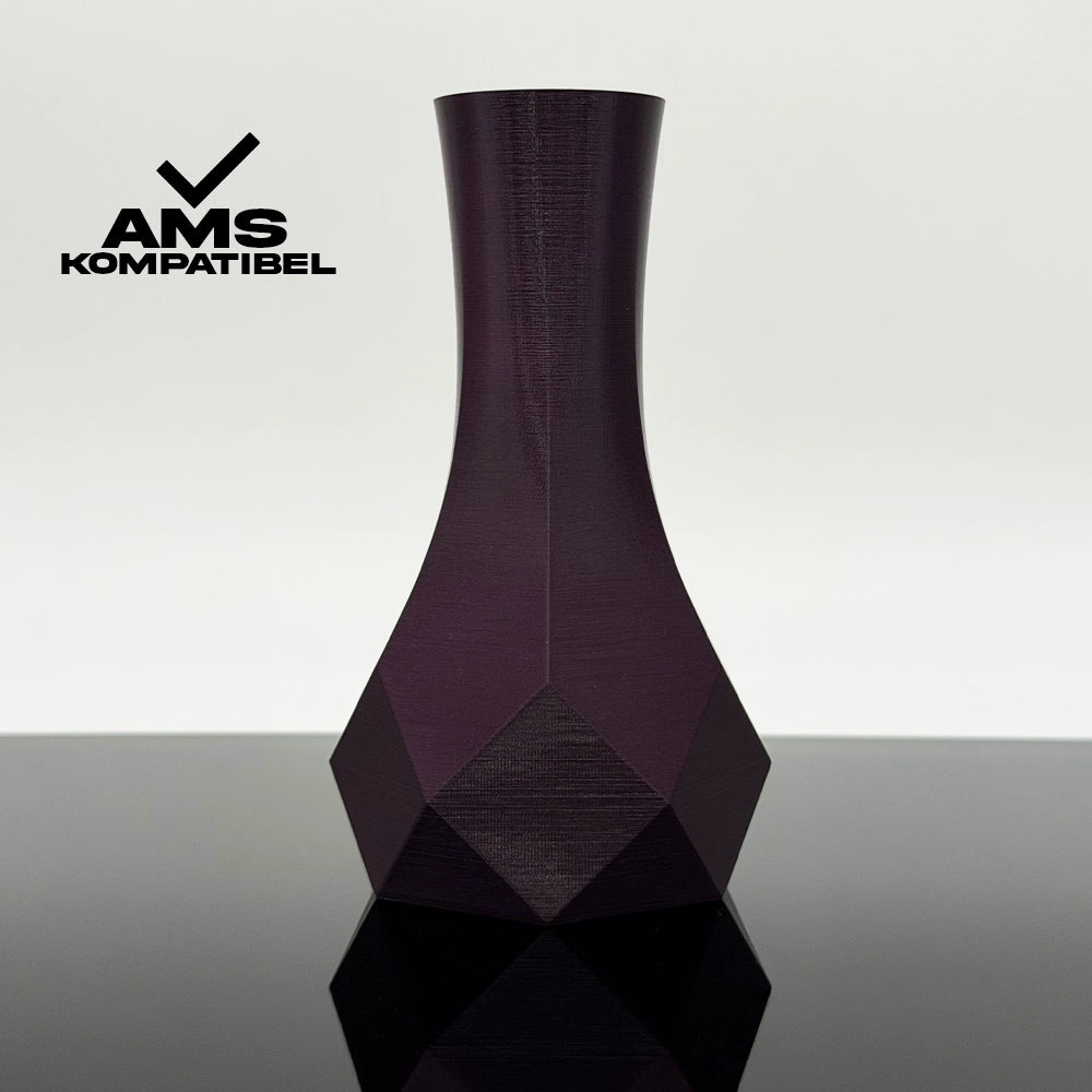 3D Gedruckte Vase aus PLA+ Metallic Aubergine von Filament Unger