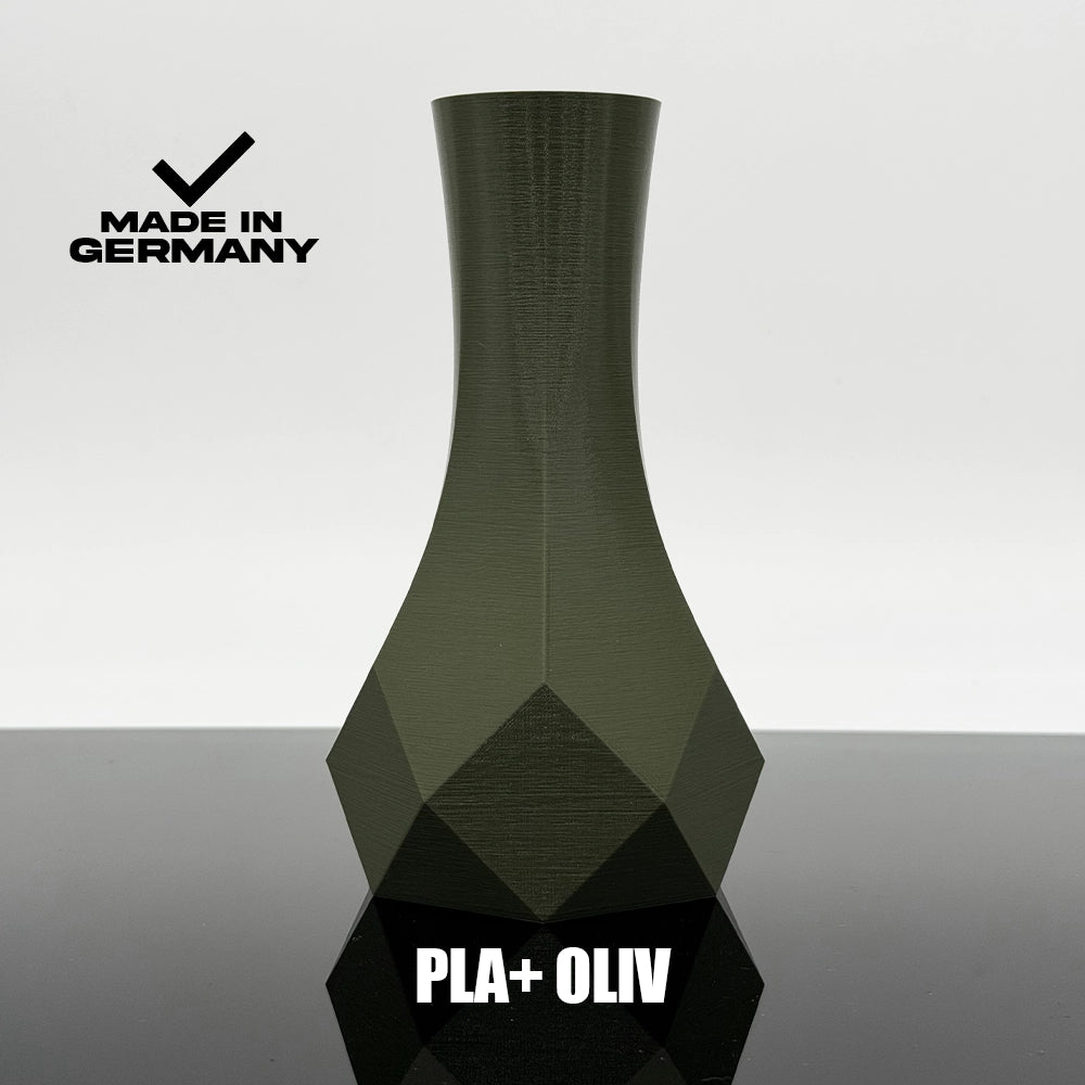 3D Gedruckte Vase aus PLA+ Oliv von Filament Unger - Made in Germany