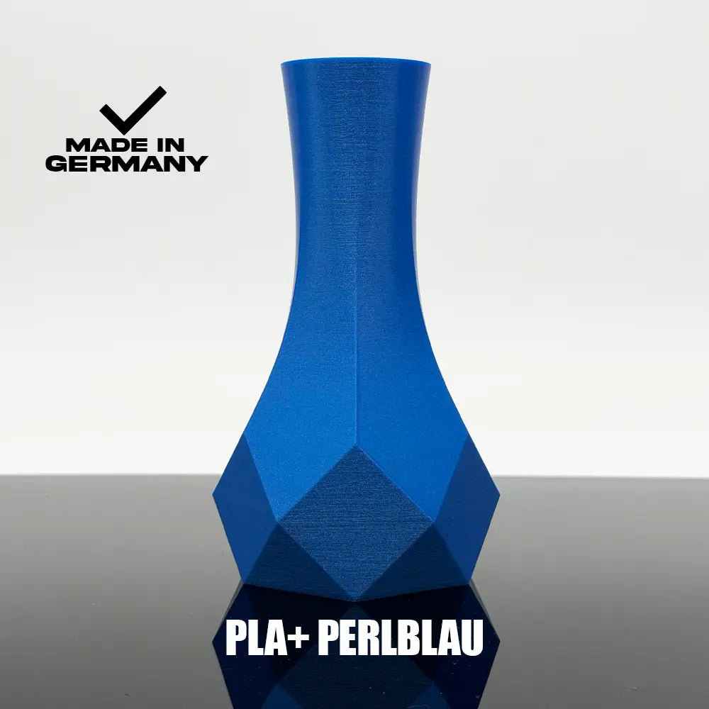3D Gedruckte Vase aus PLA+ Perlblau von Filament Unger - Made in Germany