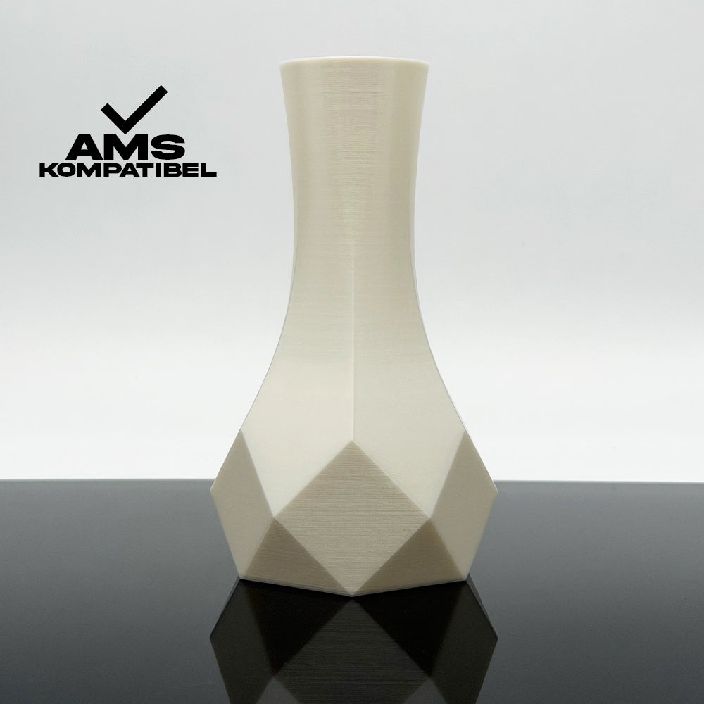 3D Gedruckte Vase aus PLA+ Perlweiß von Filament Unger