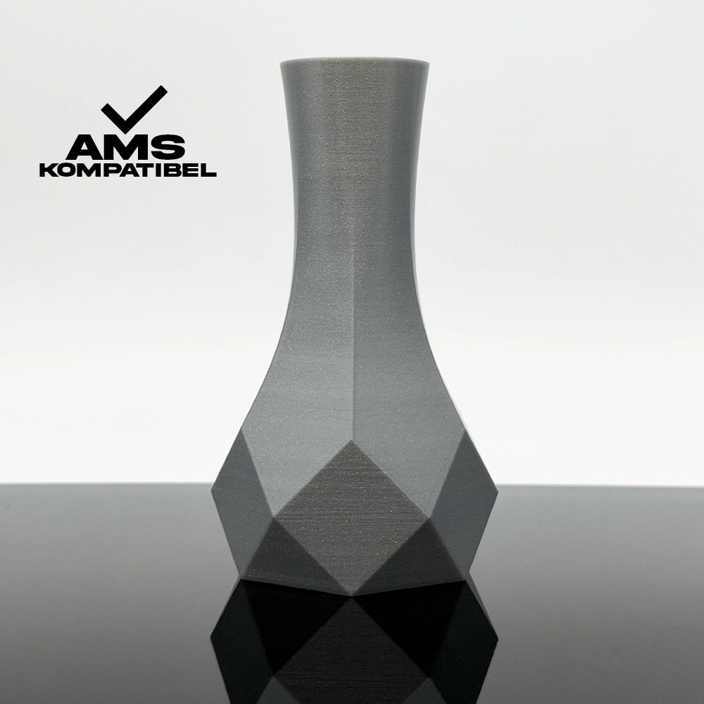 3D Gedruckte Vase aus PLA+ Rapunzelsilber von Filament Unger