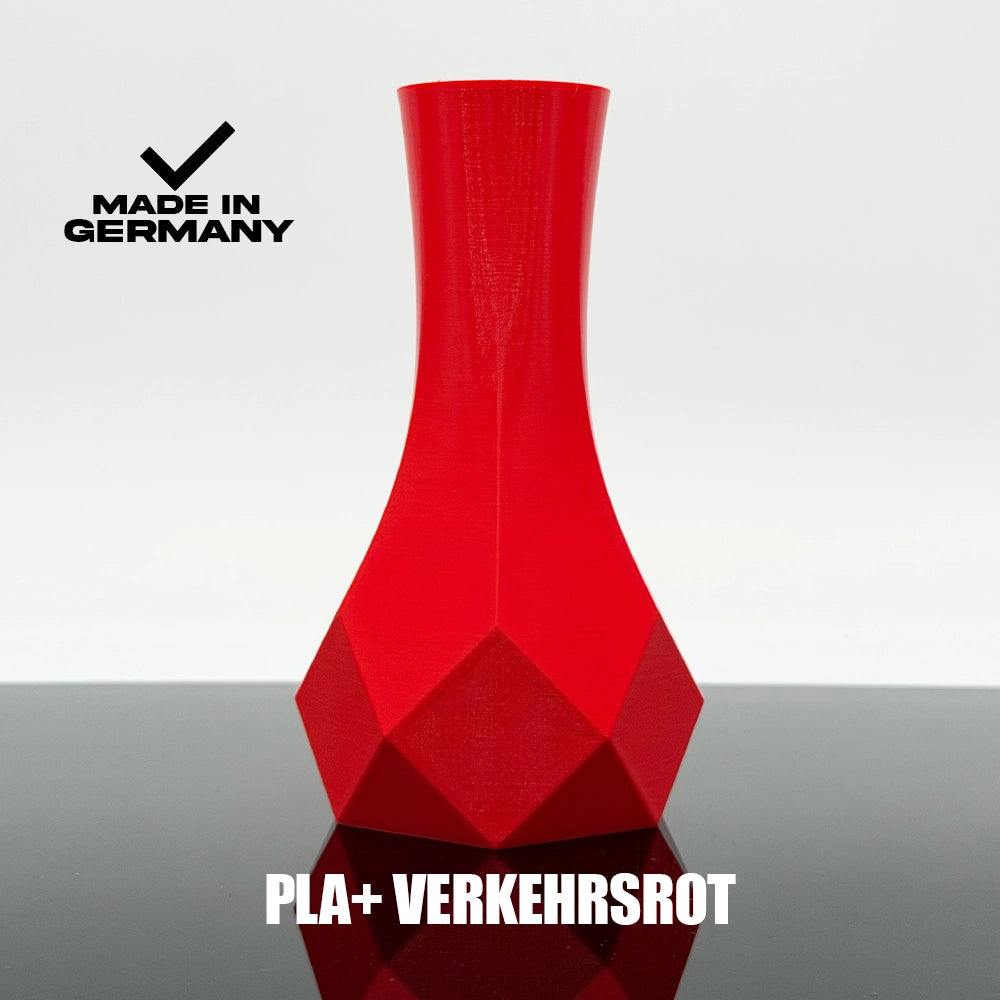 3D Gedruckte Vase aus PLA+ Verkehrsrot von Filament Unger - Made in Germany
