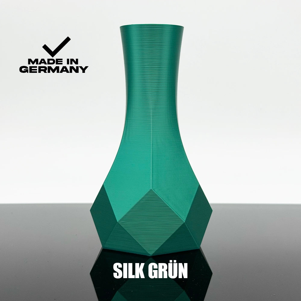 3D Gedruckte Vase aus Silk Grün von Filament Unger - Made in Germany